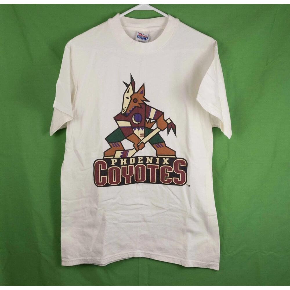 90S Y2K Phoenix Coyotes Logo T Shirt Hanes Medium White Hockey Arizona